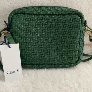 Clare V Midi Sac - Evergreen Woven ZigZag bag